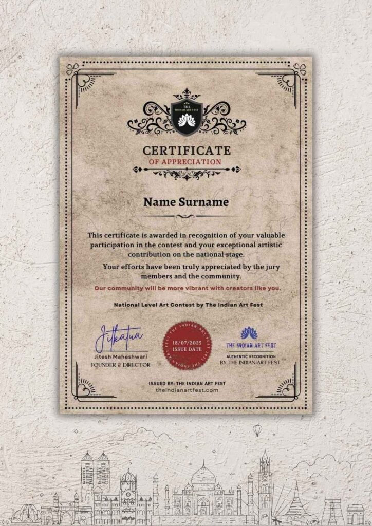 Certificate of Appreciation from The Indian Art Fest – National Level Art Contest